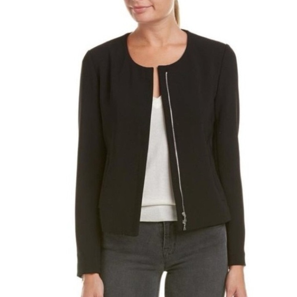 THEORY Tarlan Admiral Crepe Jacket in Black Size 10 Full Front Zip Up Cropped